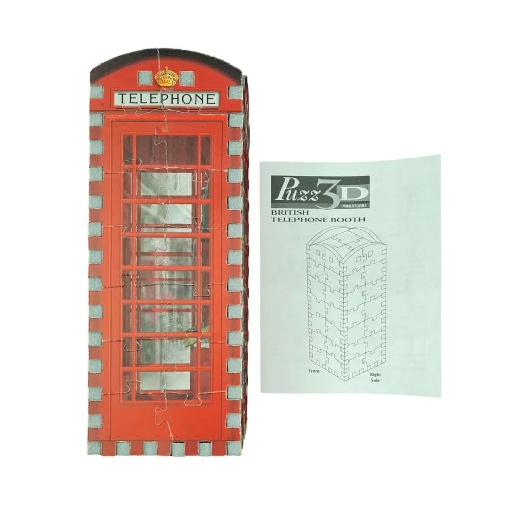 Vintage Puzz 3D British Telephone Booth 1997 Milton Bradley Puzzle Miniature